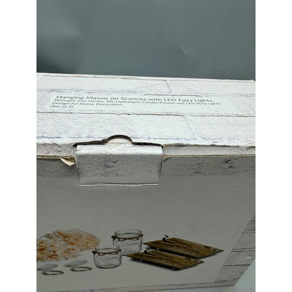 Hanging Mason Jar Sconces Set LED Fairy Lights Silk Hydrangea Flowers Decor READ - Picture 8 of 9